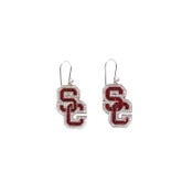 USC Trojans SC Interlock Cardinal and White Crystal Rhodium Hook Earrings